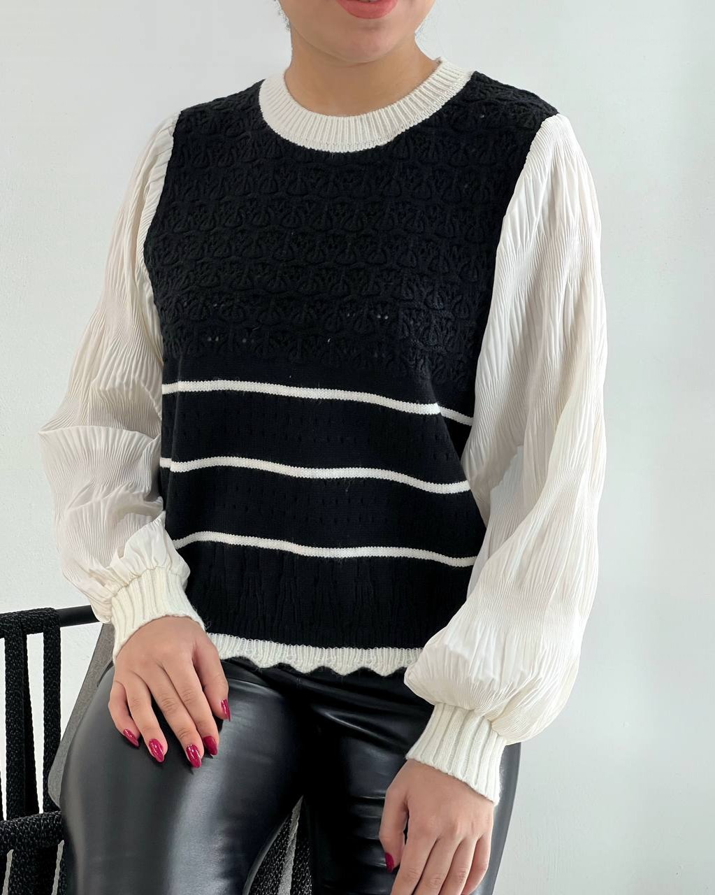 پلیور بافت آستین پلیسه کد 4260