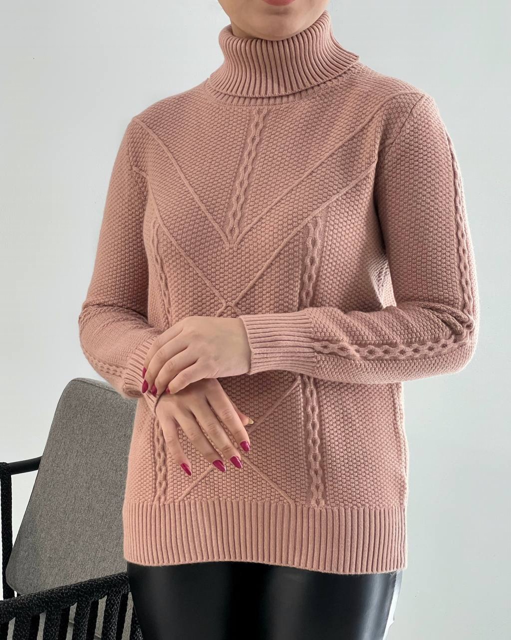 پلیور بافت یقه اسکی سه رنگ کد 4261