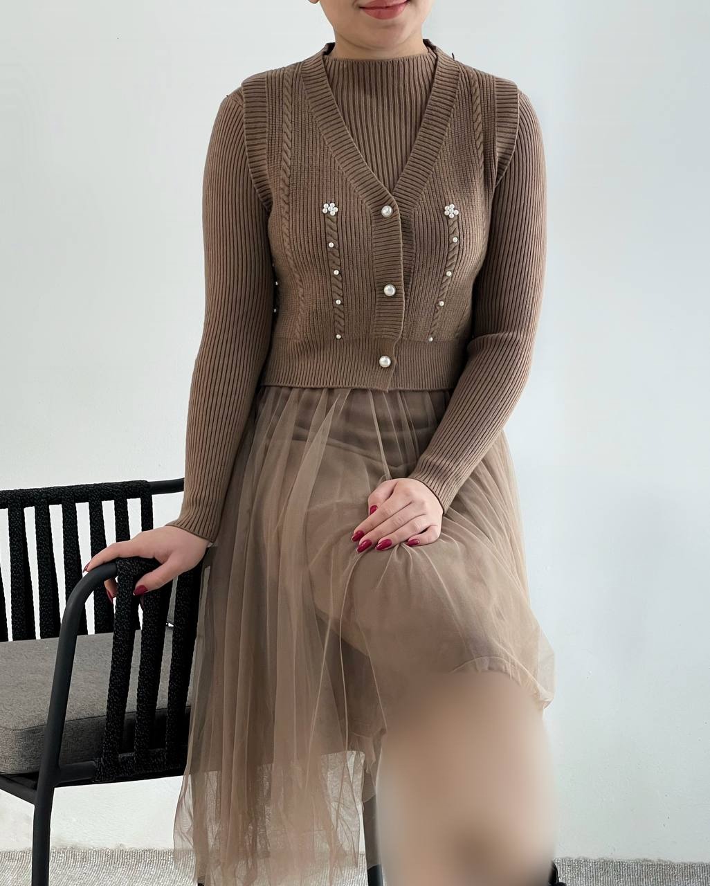 ست پیراهن و جلیقه بافت کد 4262