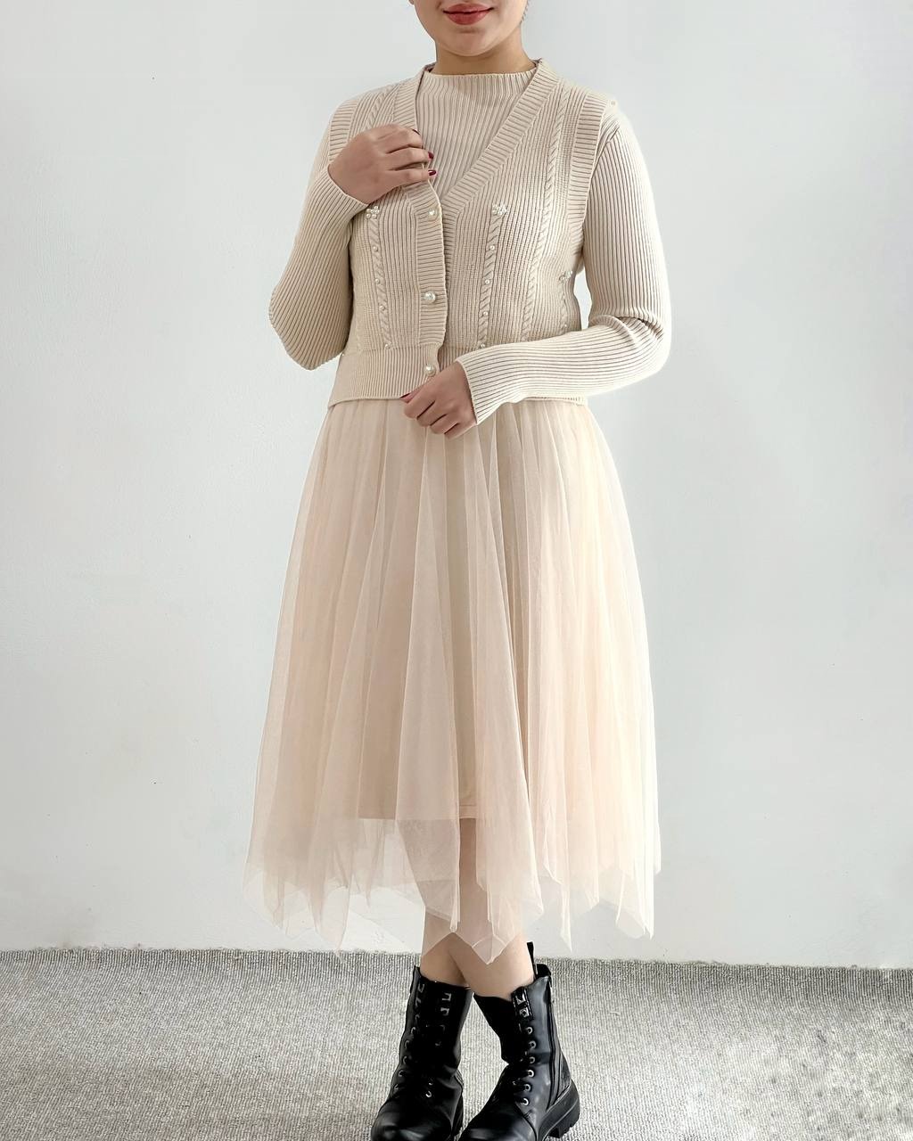 ست پیراهن و جلیقه بافت کد 4262