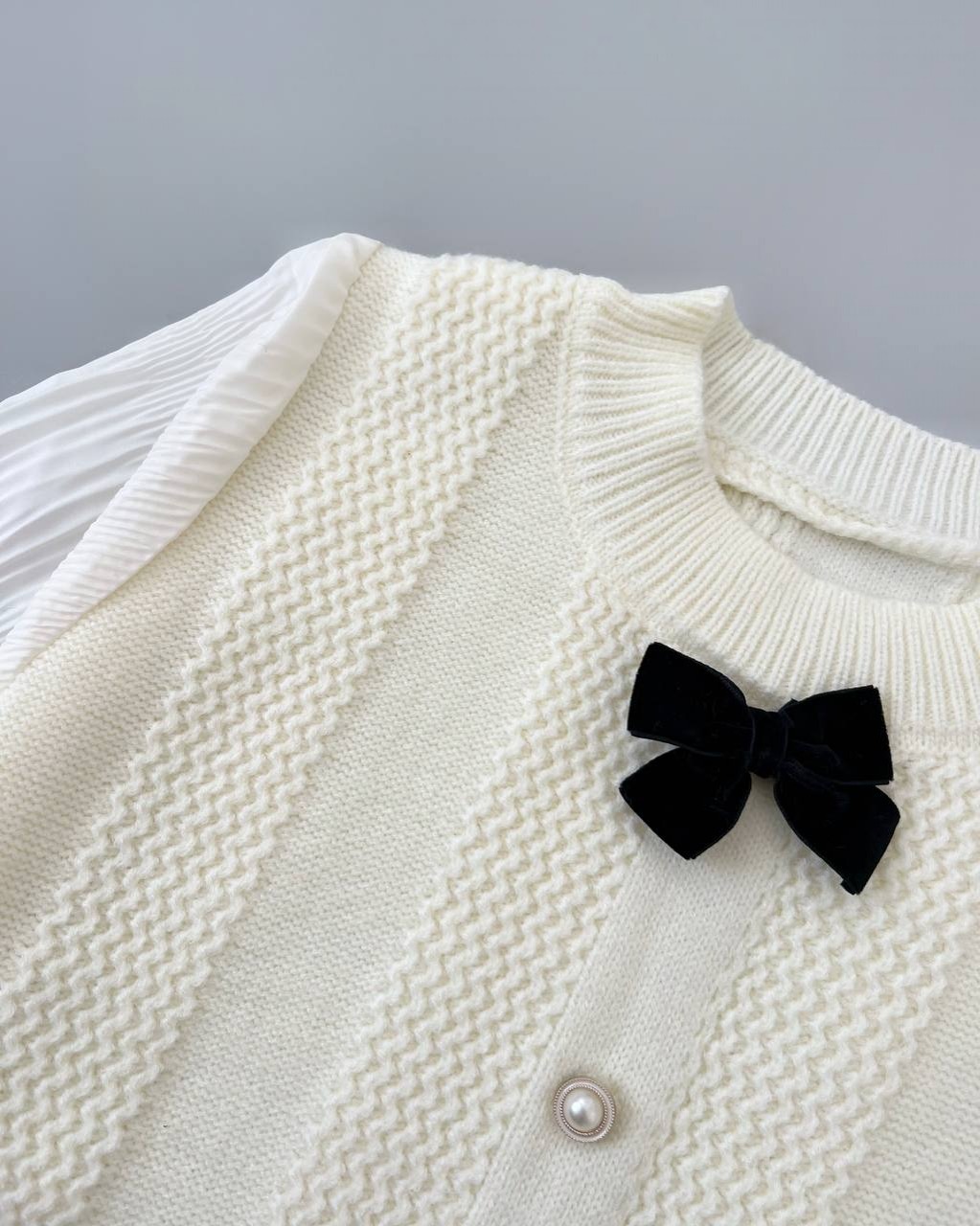 پلیور بافت آستین پلیسه تک پاپیون کد 4265