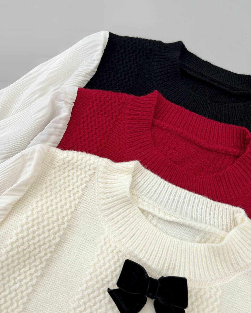 پلیور بافت آستین پلیسه تک پاپیون کد 4265