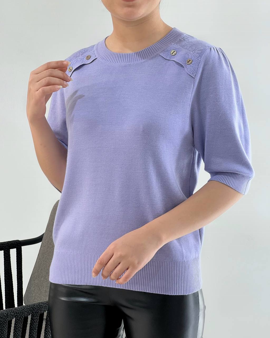 پلیور بافت آستین سه ربع سرشانه دکمه کد 4271