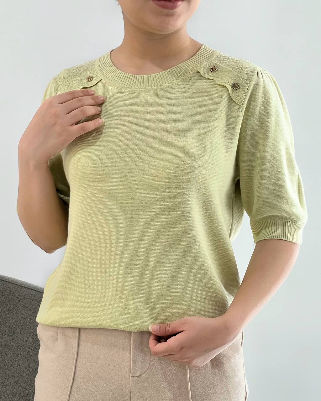 پلیور بافت آستین سه ربع سرشانه دکمه کد 4271