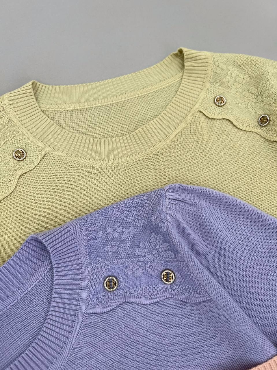 پلیور بافت آستین سه ربع سرشانه دکمه کد 4271