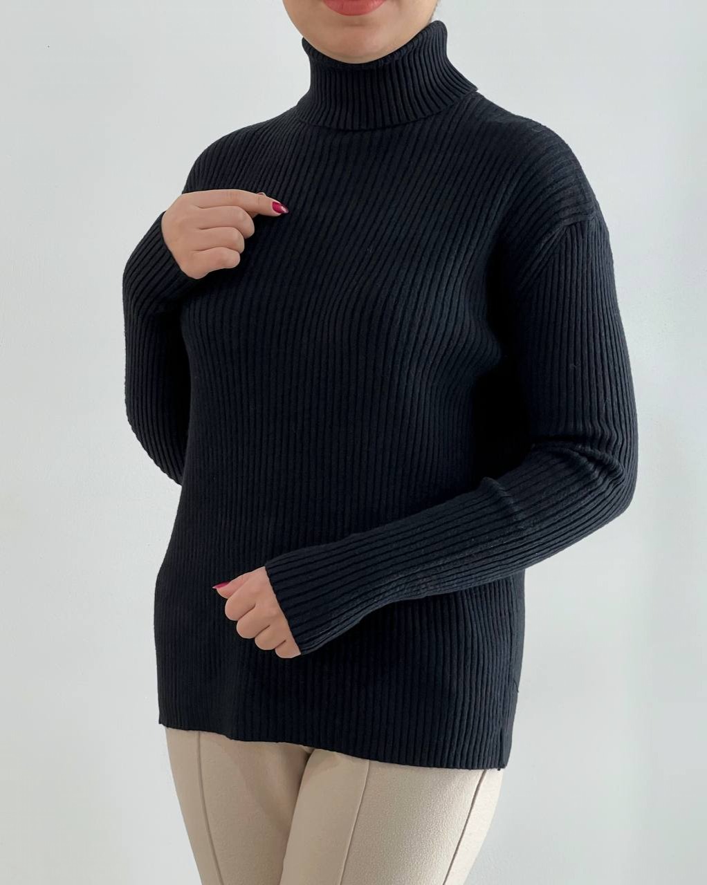 پلیور بافت یقه اسکی مشکی کد 4273