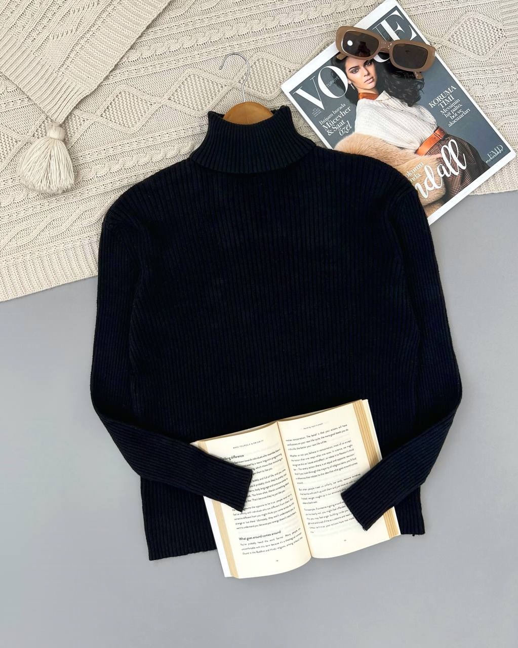 پلیور بافت یقه اسکی مشکی کد 4273