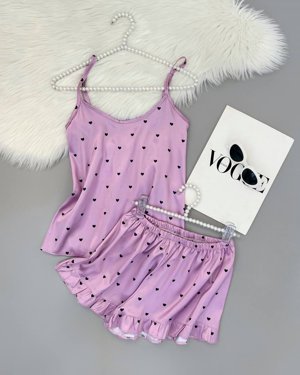 ست تاپ و شلوارک ساتن کد 4274