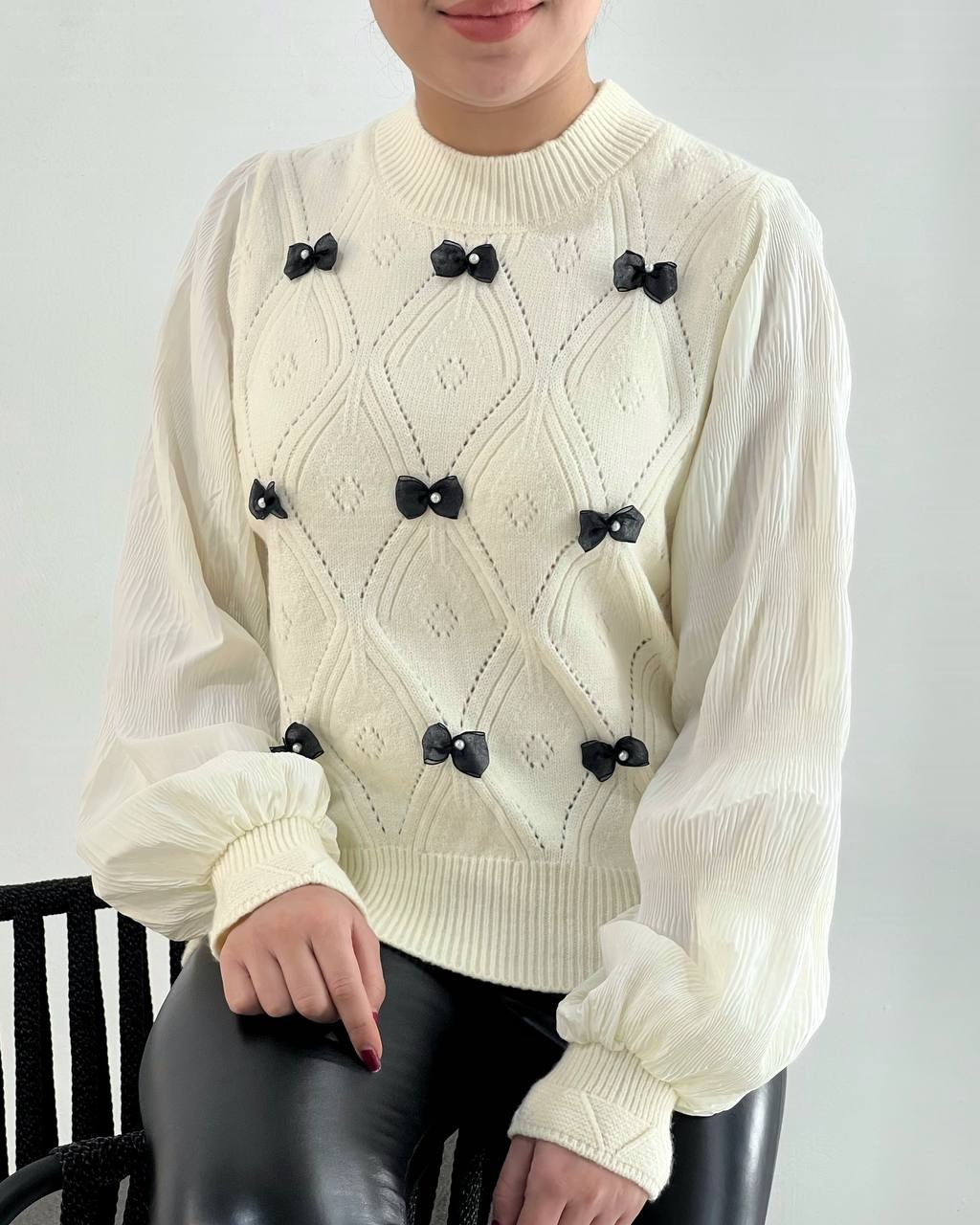 پلیور بافت آستین پلیسه لوزی کد 4284