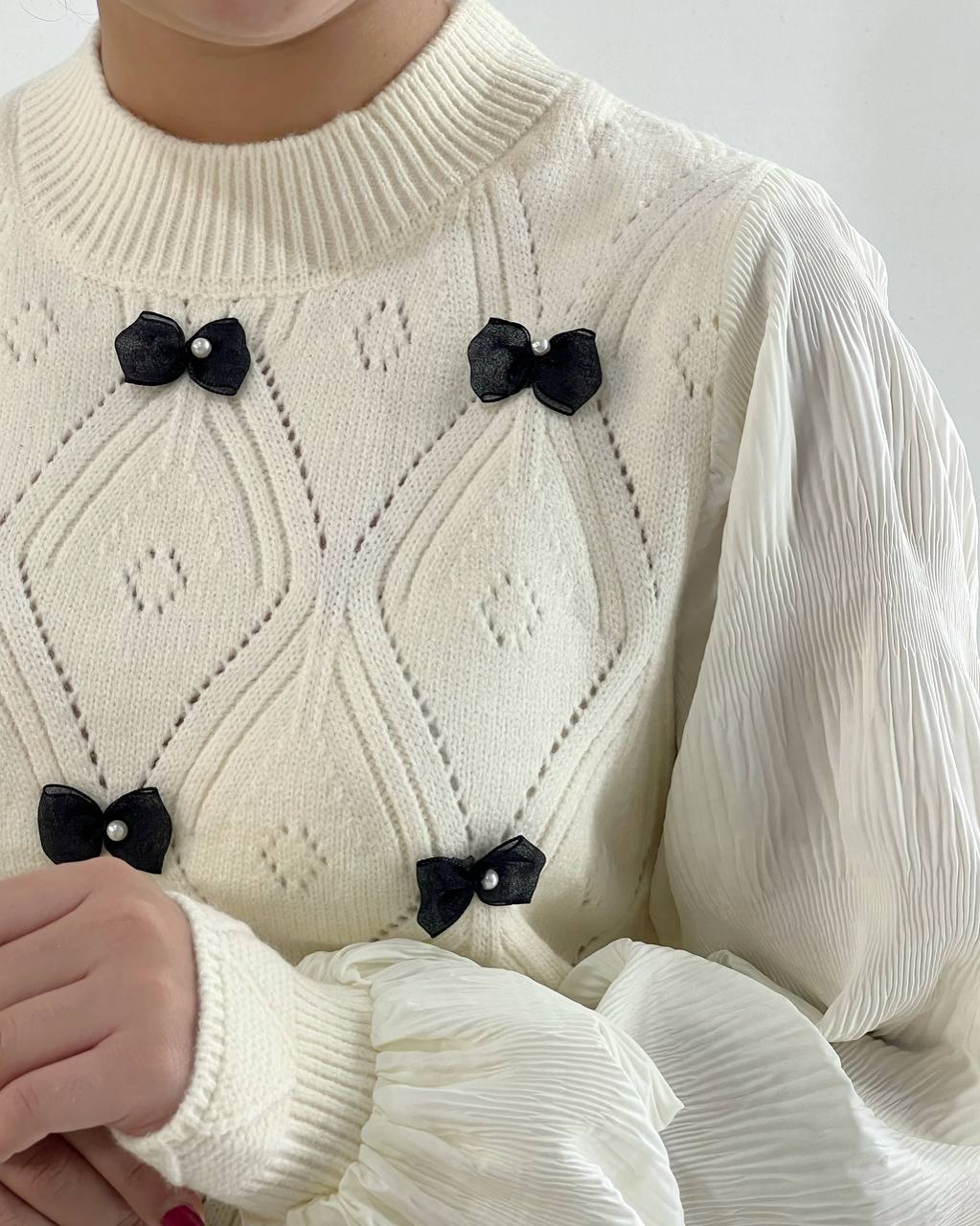 پلیور بافت آستین پلیسه لوزی کد 4284