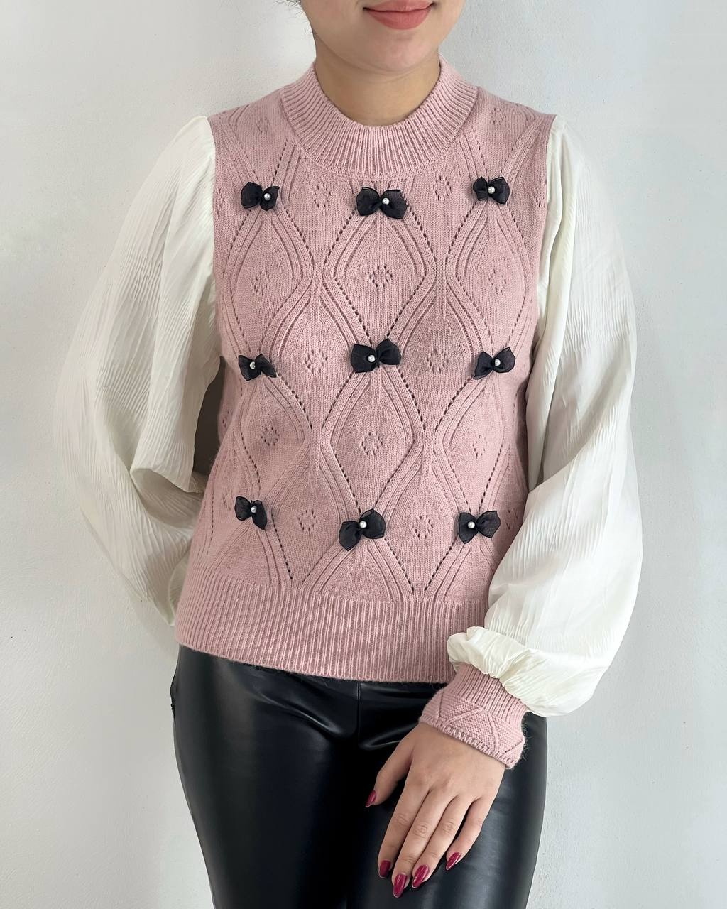 پلیور بافت آستین پلیسه لوزی کد 4284