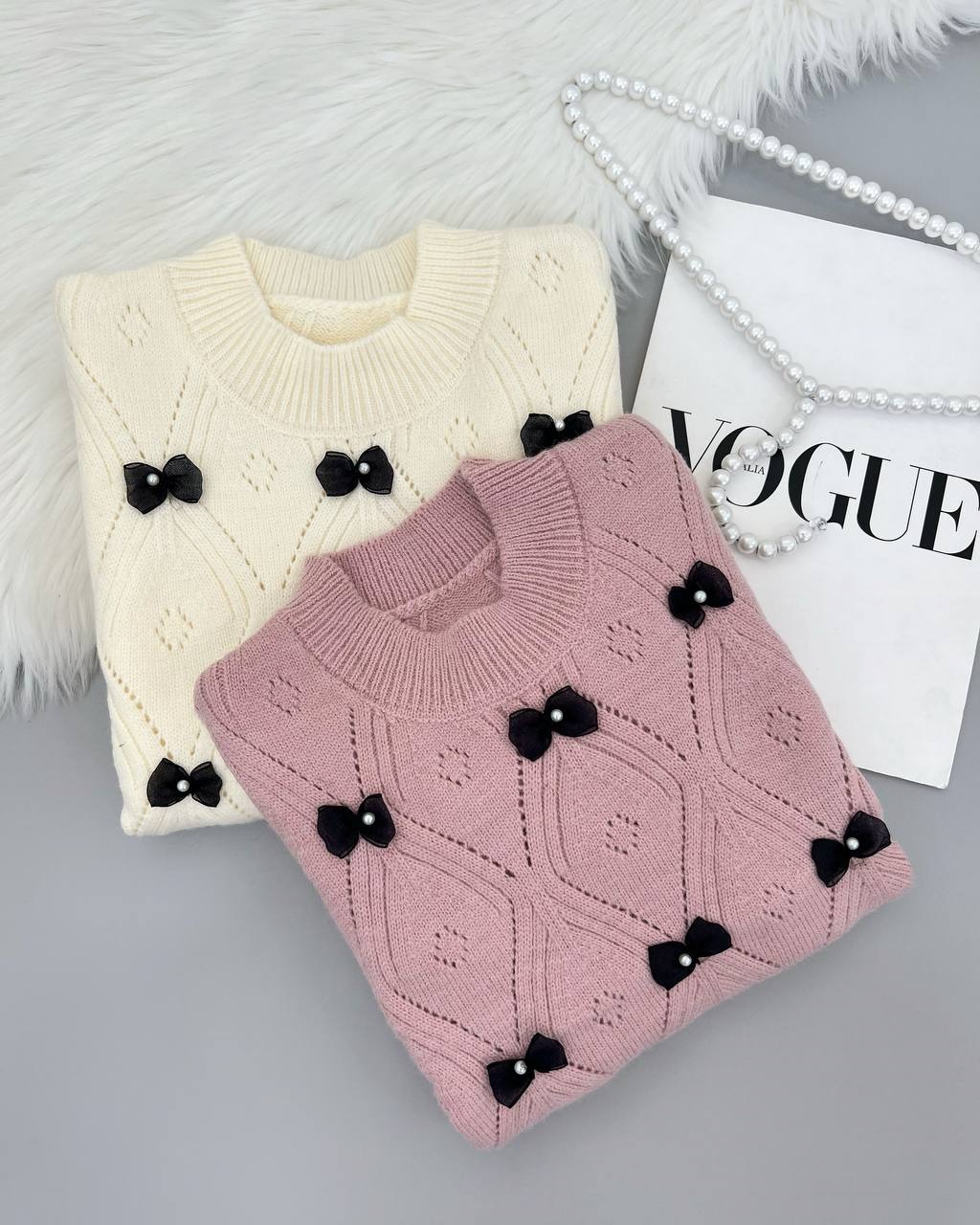 پلیور بافت آستین پلیسه لوزی کد 4284