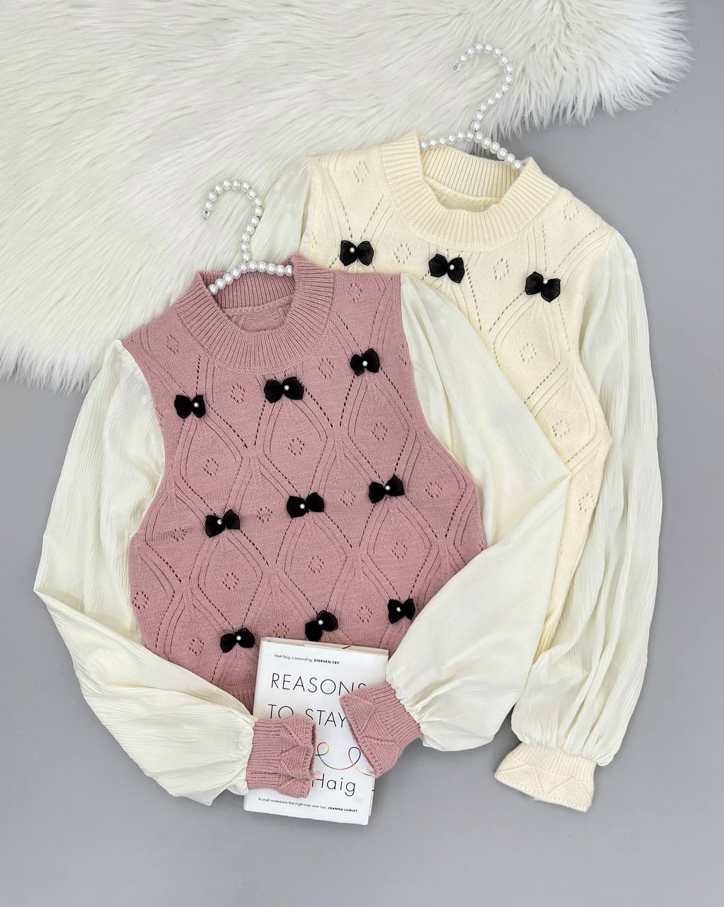 پلیور بافت آستین پلیسه لوزی کد 4284