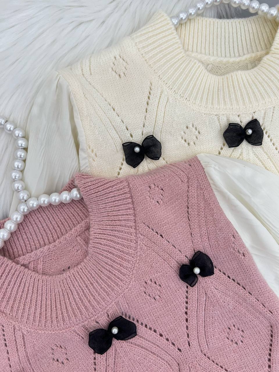 پلیور بافت آستین پلیسه لوزی کد 4284