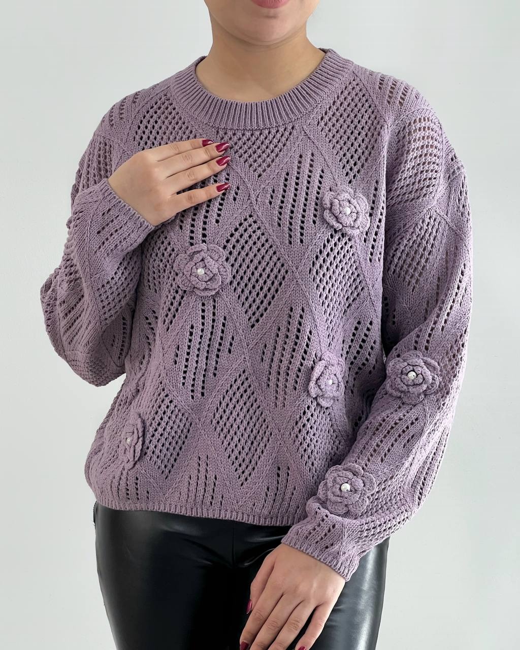 پلیور بافت بوکله گل برجسته کد 4295