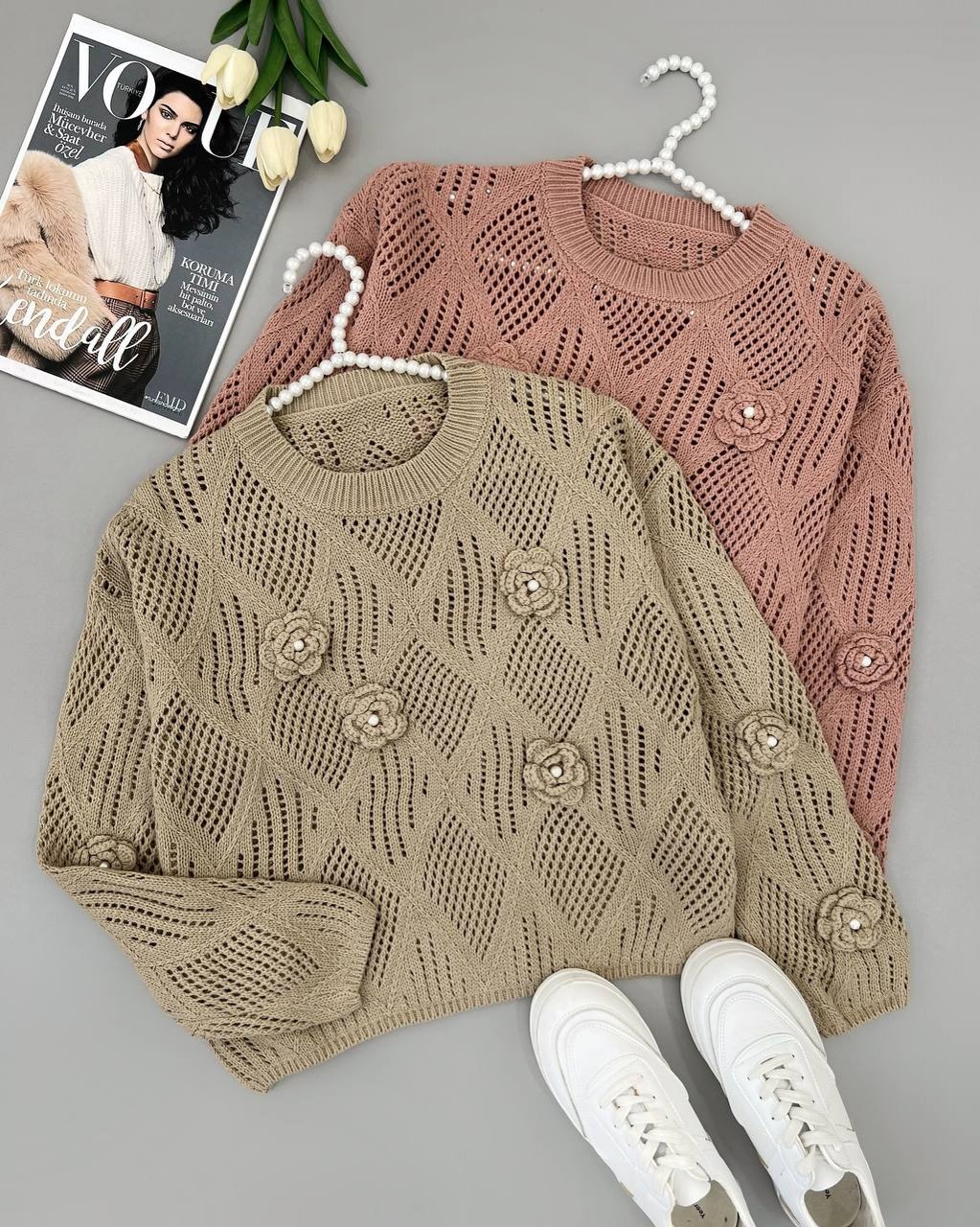 پلیور بافت بوکله گل برجسته کد 4295