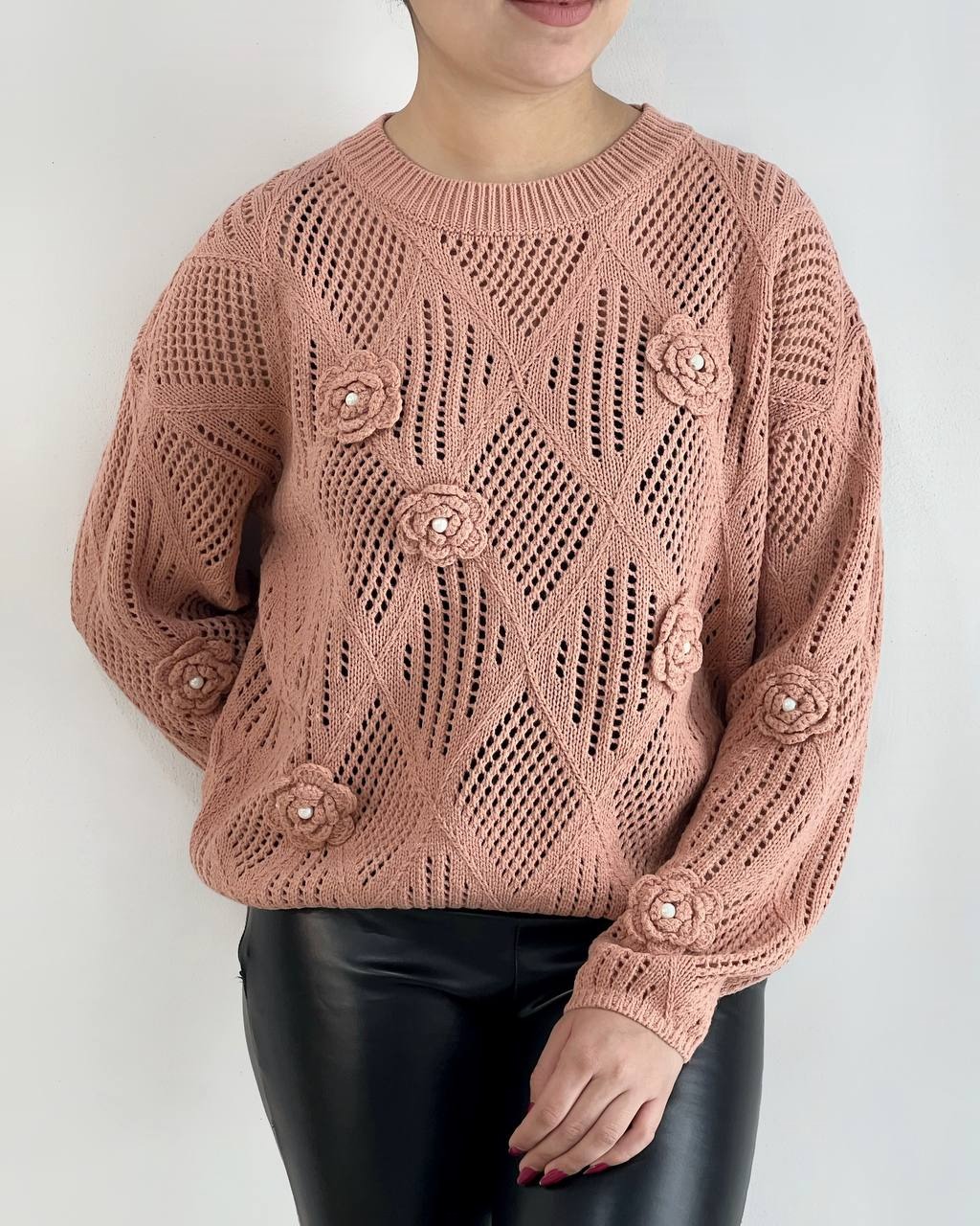 پلیور بافت بوکله گل برجسته کد 4295