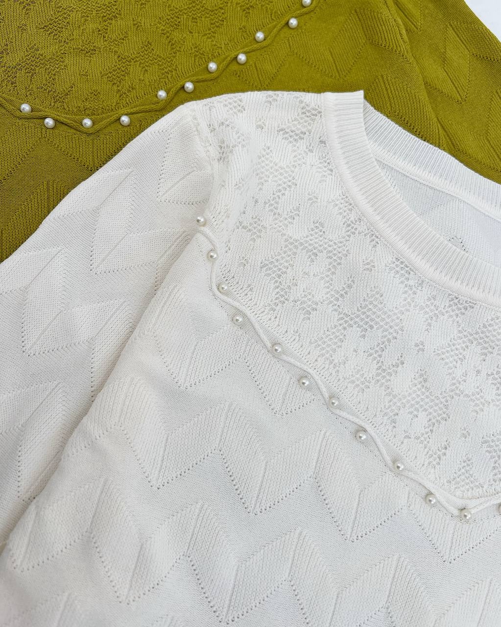 پلیور بافت آستین سه ربع یقه مروارید کد 4297