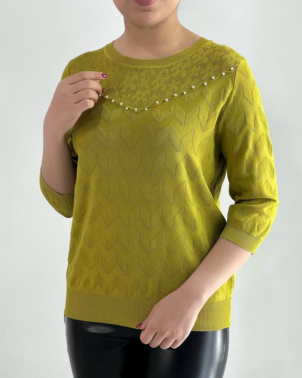 پلیور بافت آستین سه ربع یقه مروارید کد 4297