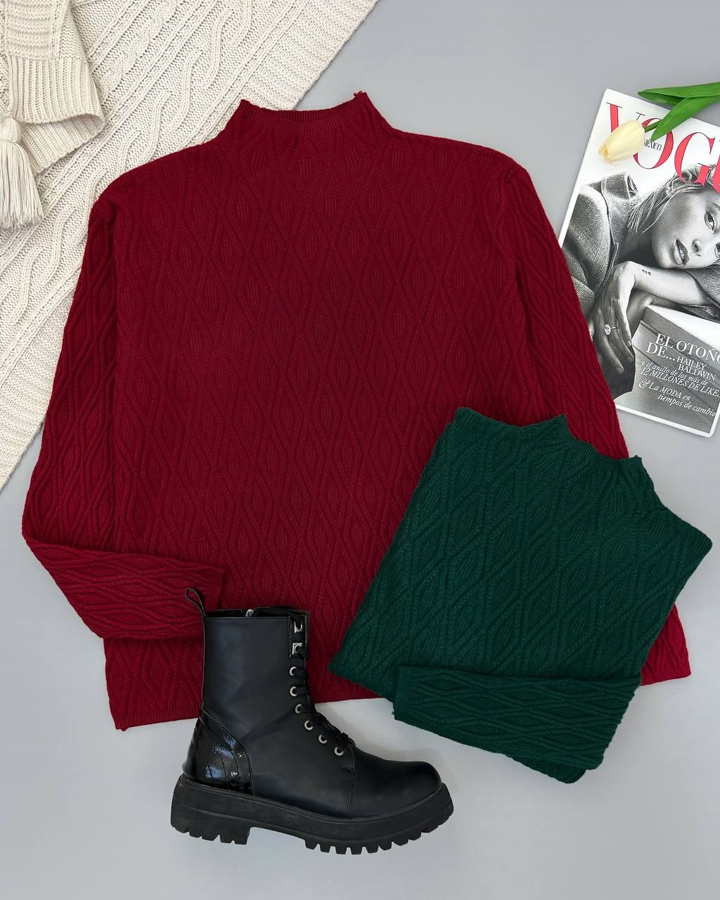 پلیور بافت یقه ایستاده لوزی کد 4299