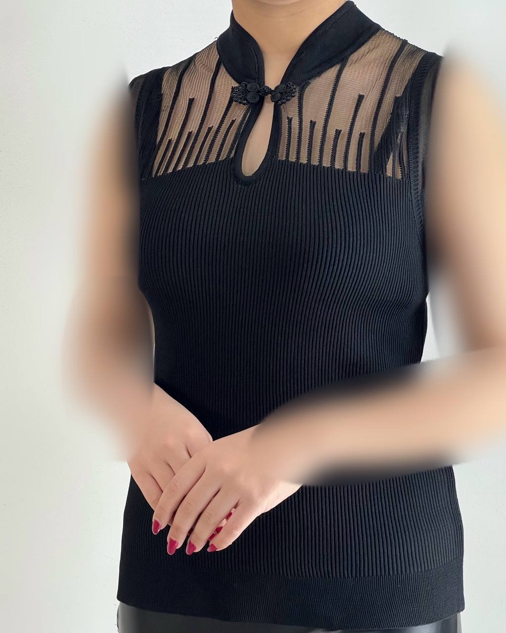 تاپ بافت یقه تور رنگی کد 4301