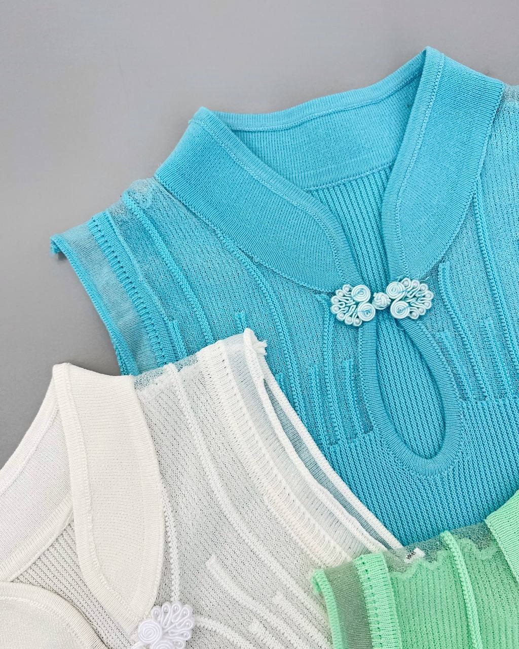 تاپ بافت یقه تور رنگی کد 4301