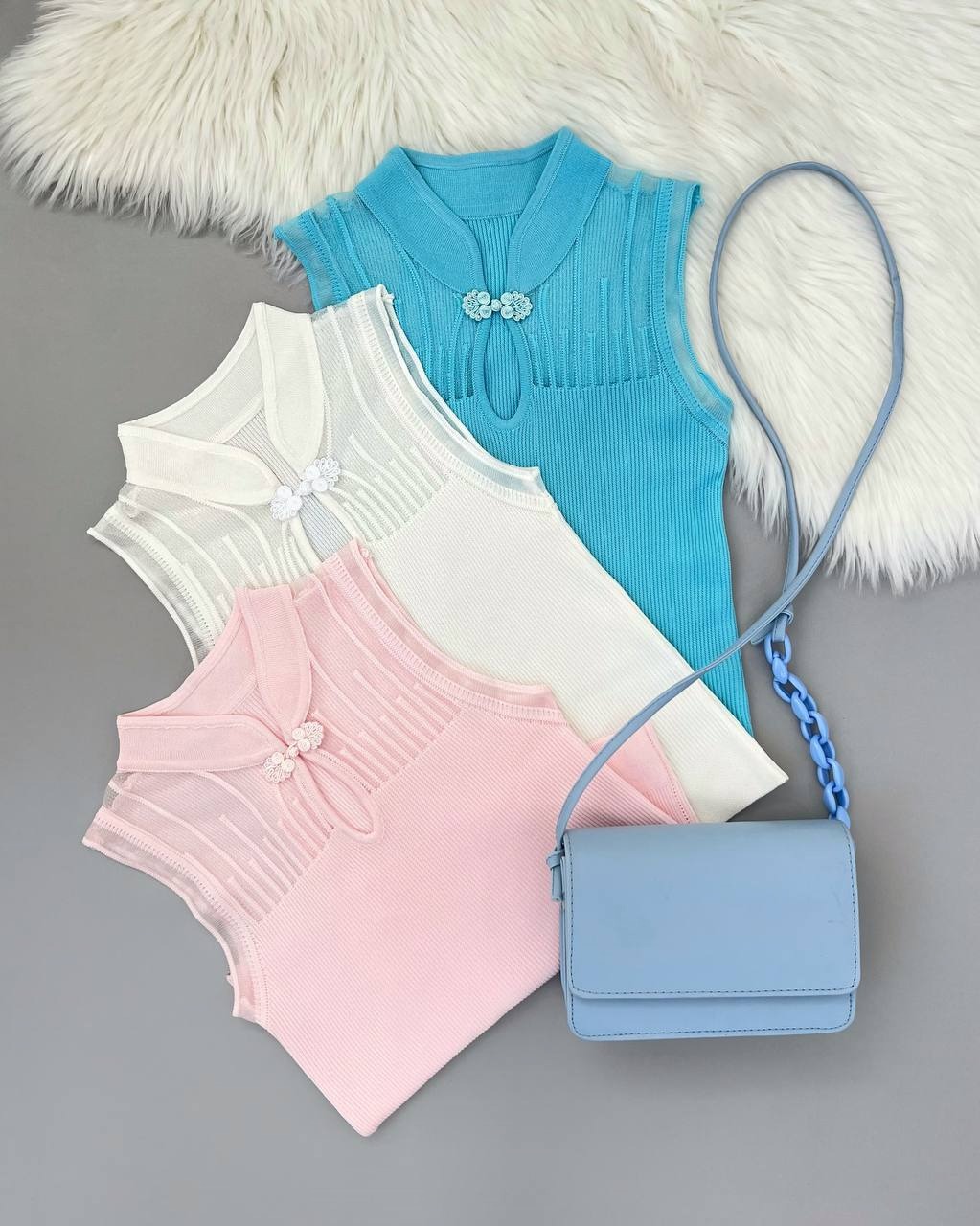 تاپ بافت یقه تور رنگی کد 4301