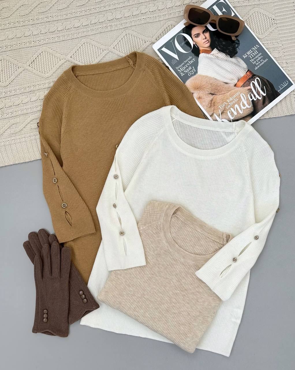 پلیور بافت سر آستین دکمه کد 4304