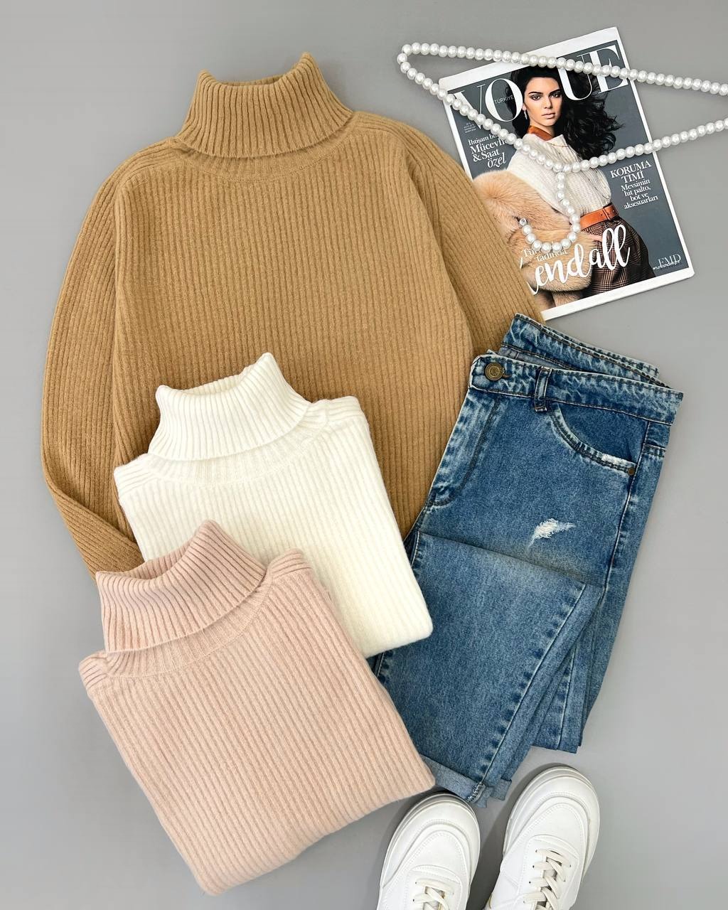 پلیور بافت یقه اسکی گرم بالا کد 4305