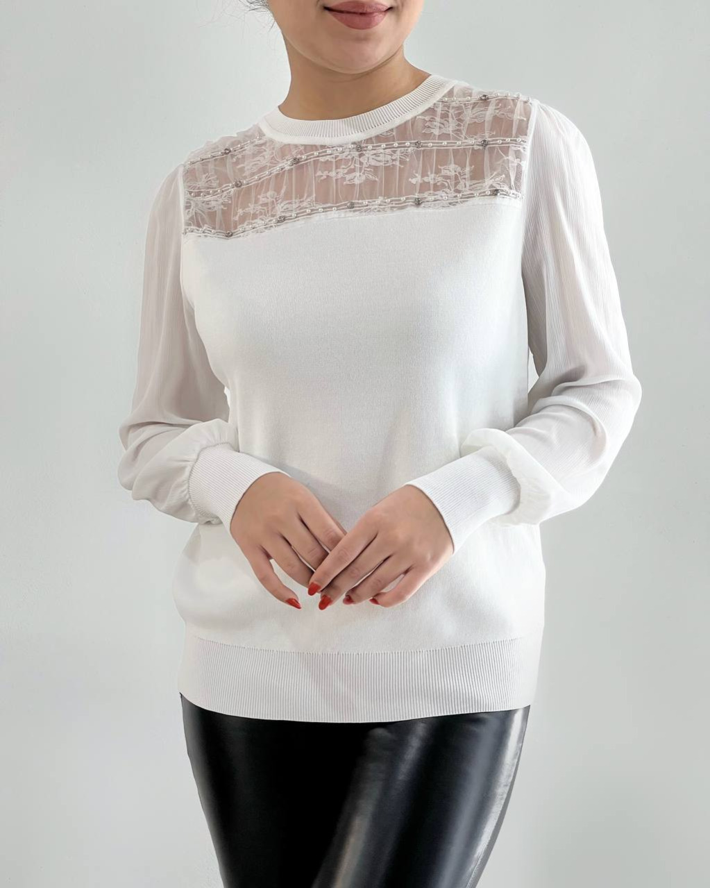 پلیور بافت استین مچی دو رنگ کد 4310