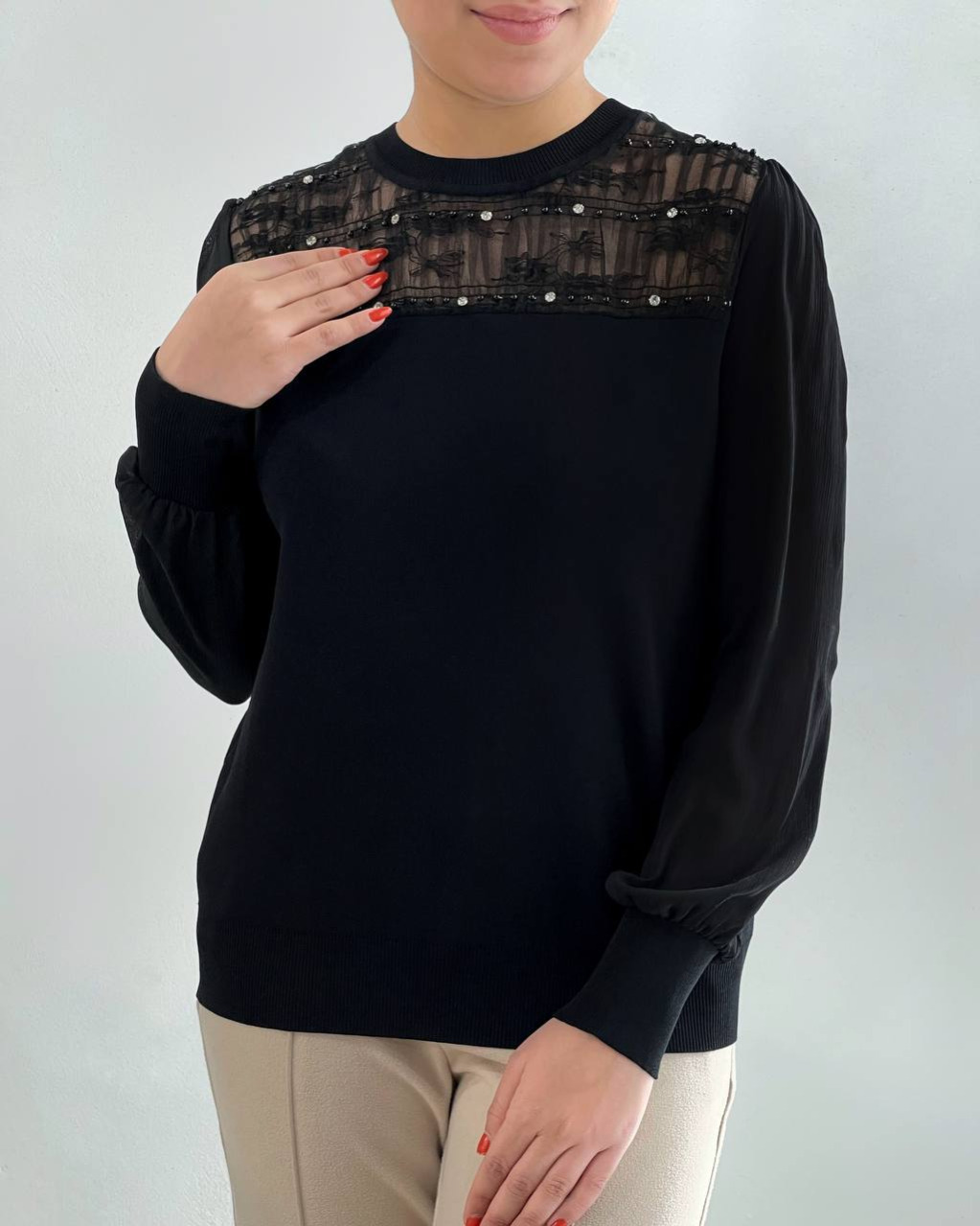 پلیور بافت استین مچی دو رنگ کد 4310