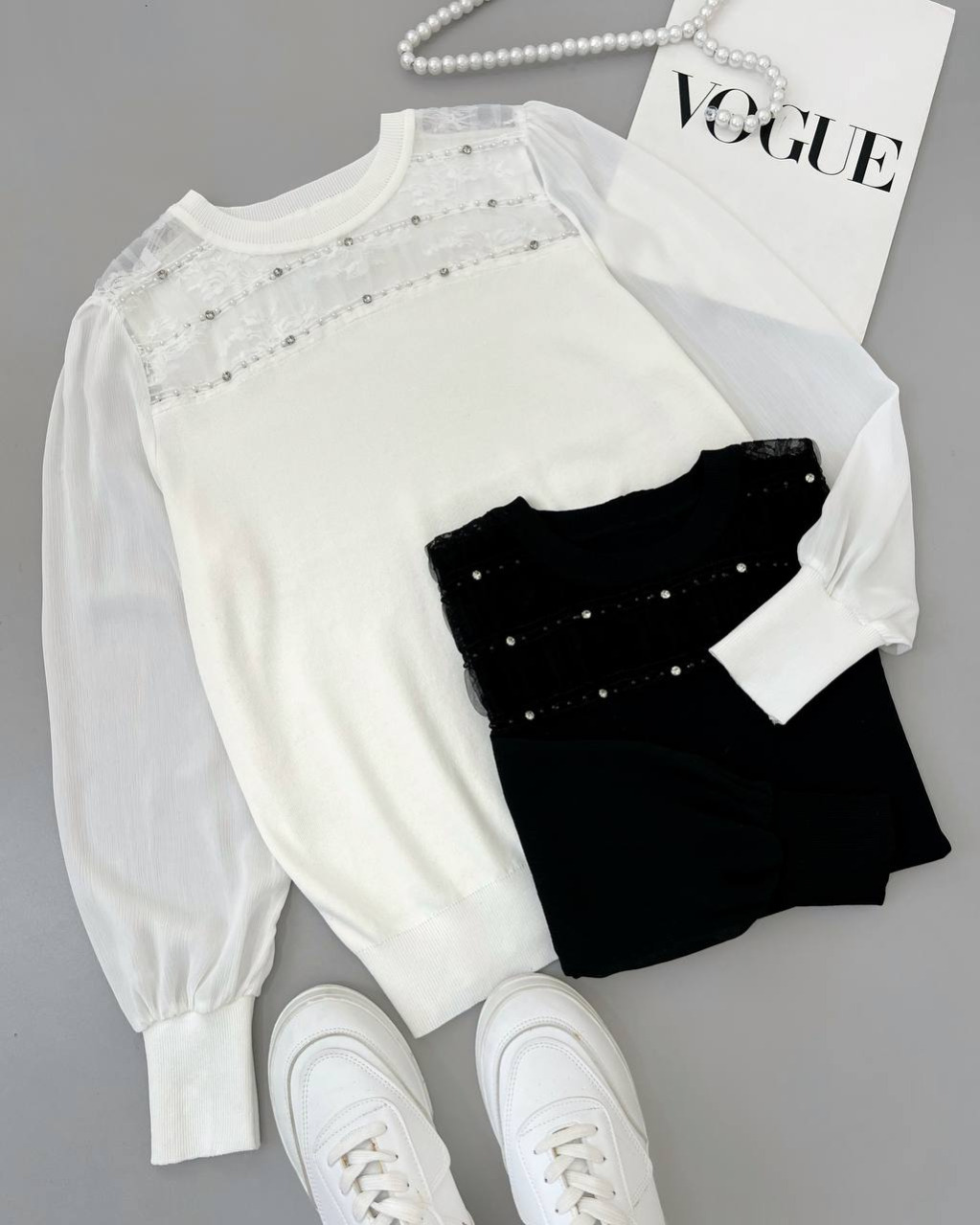 پلیور بافت استین مچی دو رنگ کد 4310