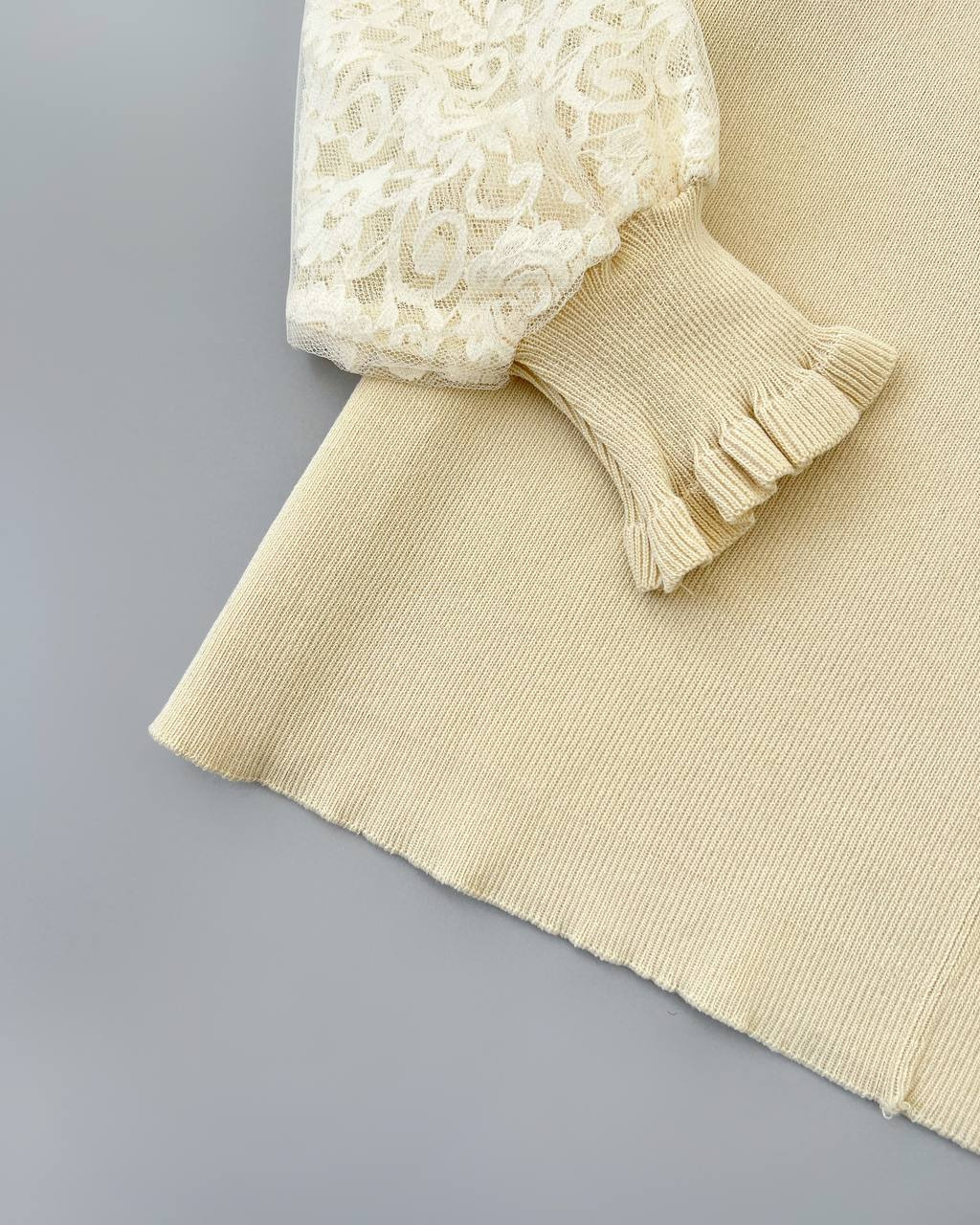 پلیور بافت آستین گیپور دو رنگ کد 4311