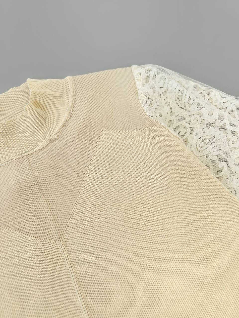 پلیور بافت آستین گیپور دو رنگ کد 4311