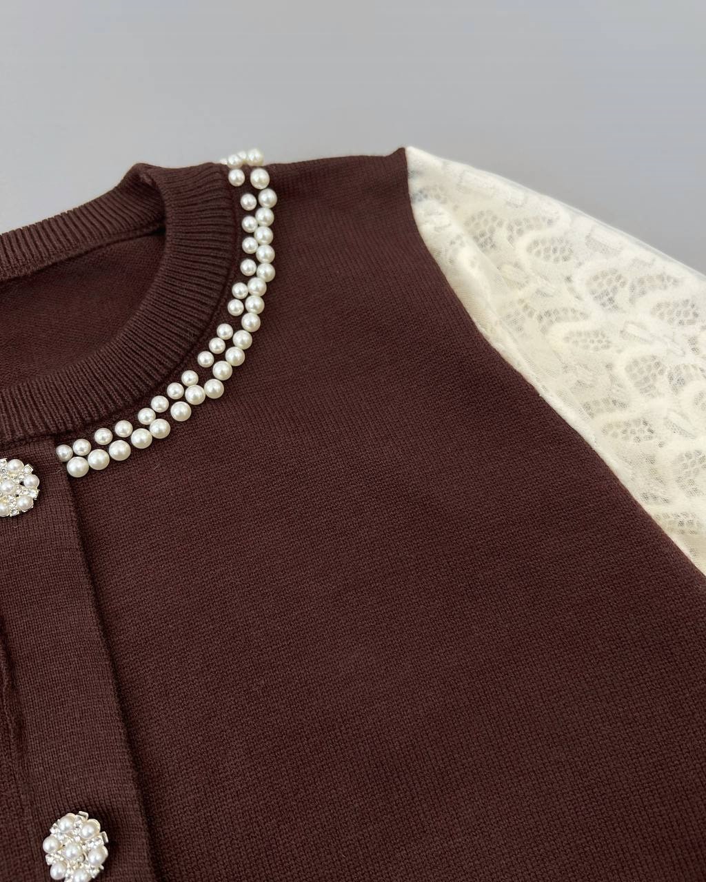 پلیور بافت آستین تور و گیپور یقه مروارید کد 4314