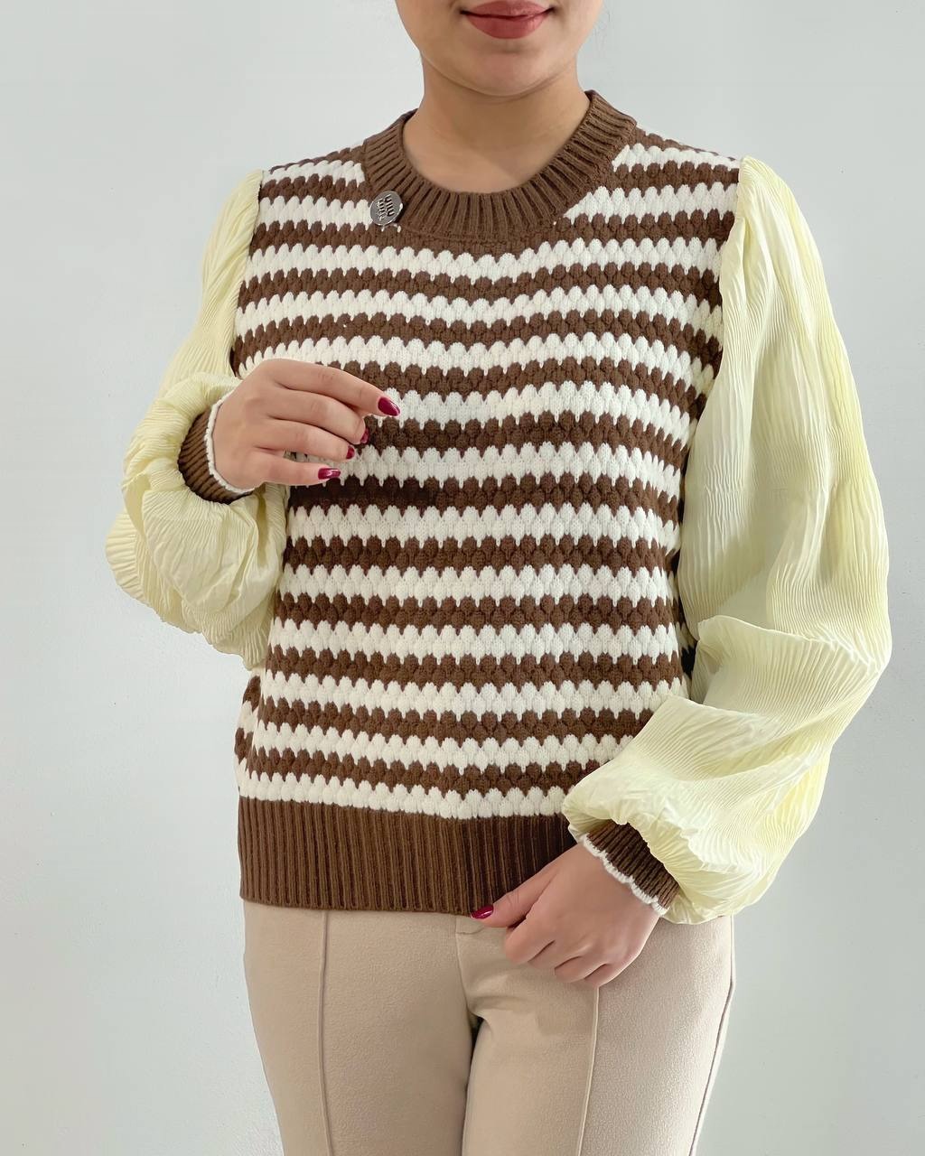 پلیور بافت آستین پلیسه سه رنگ کد 4330