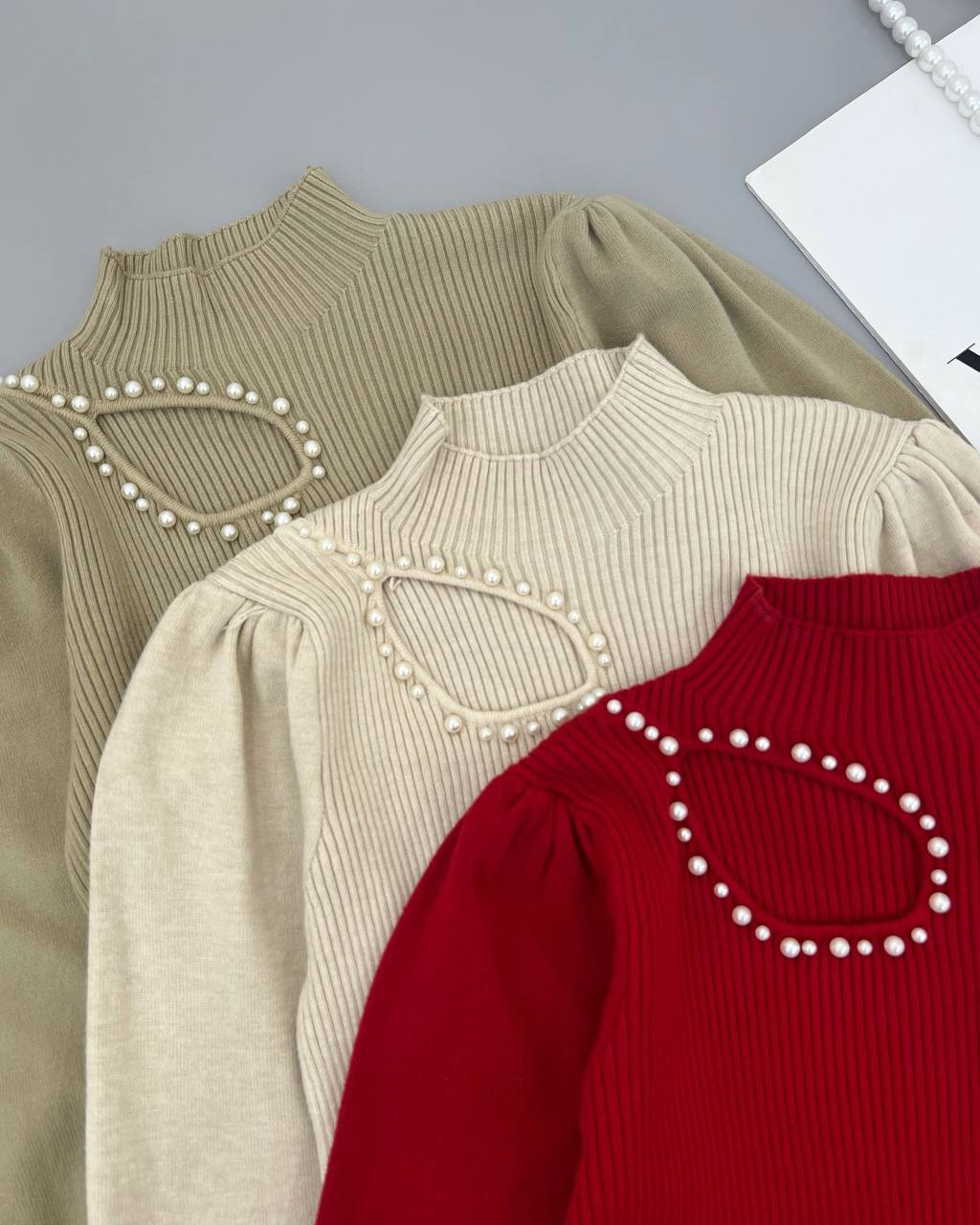 پلیور بافت یقه مروارید آستین مچی کد 4336