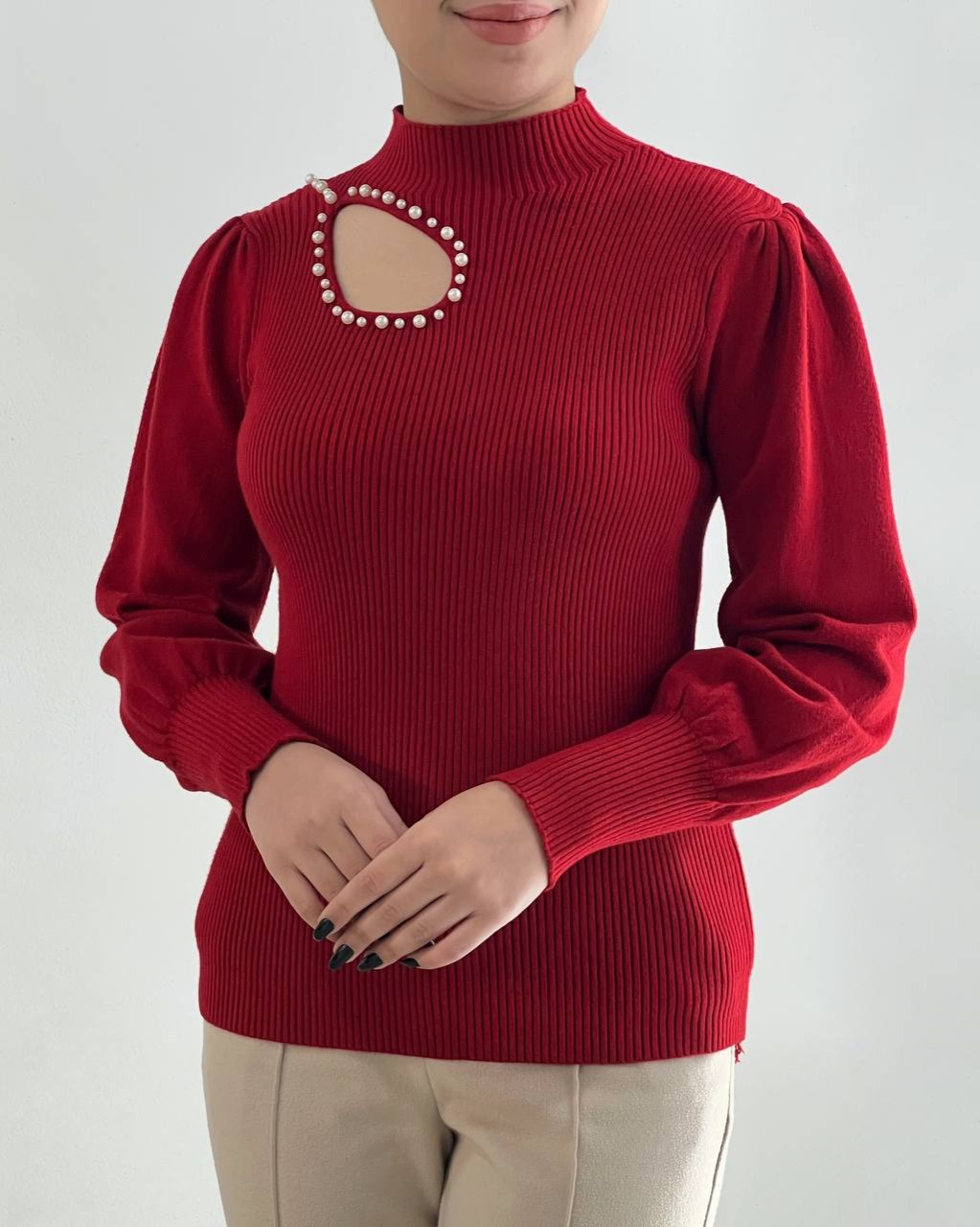 پلیور بافت یقه مروارید آستین مچی کد 4336