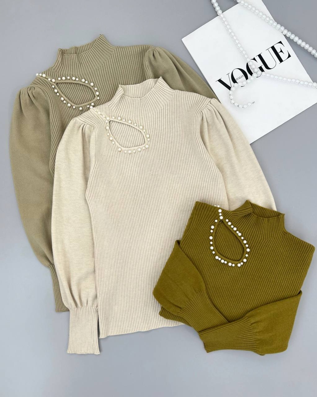 پلیور بافت یقه مروارید آستین مچی کد 4336