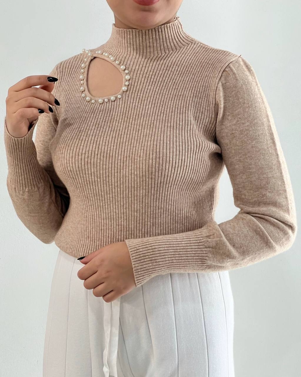 پلیور بافت یقه مروارید آستین مچی کد 4336