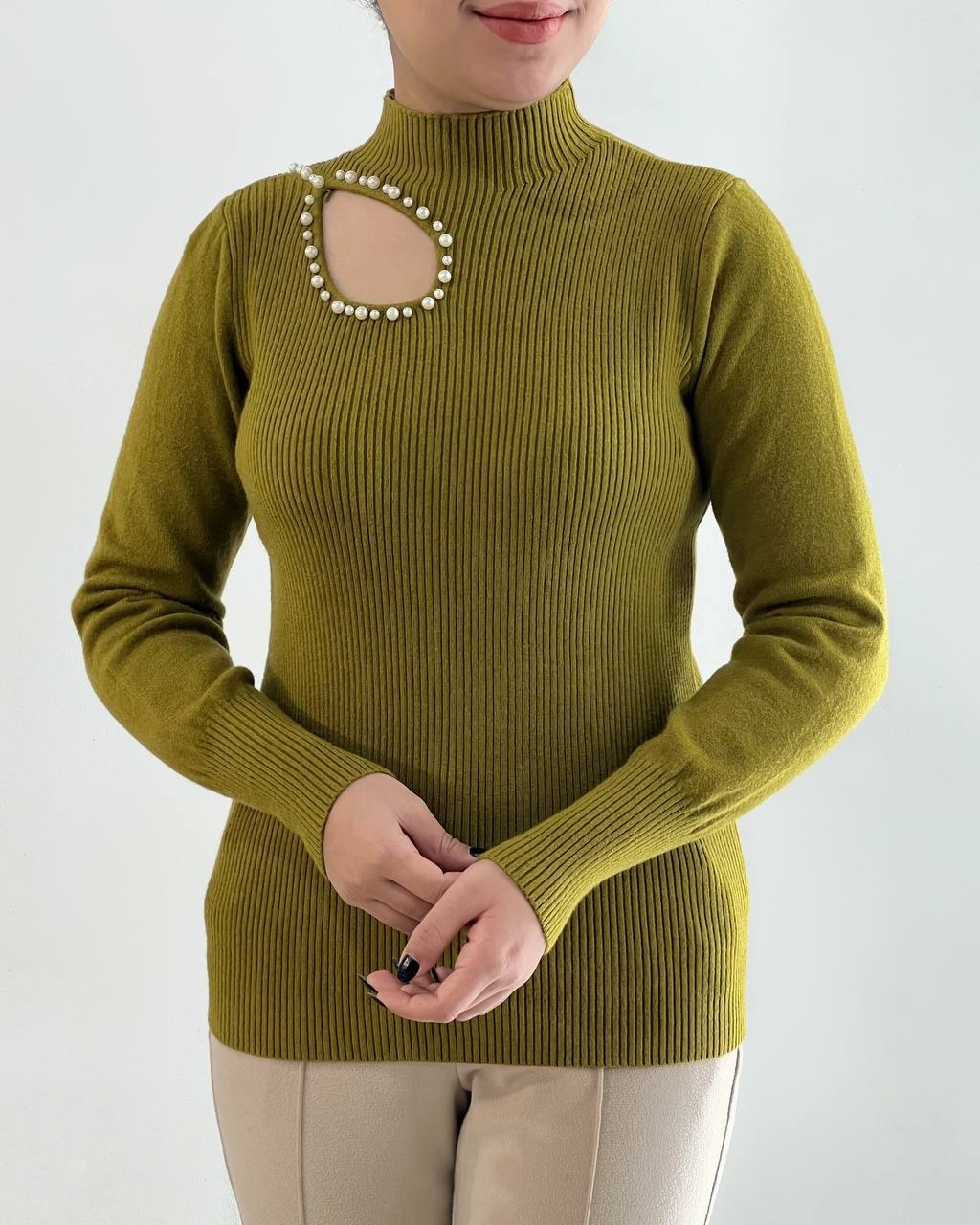 پلیور بافت یقه مروارید آستین مچی کد 4336