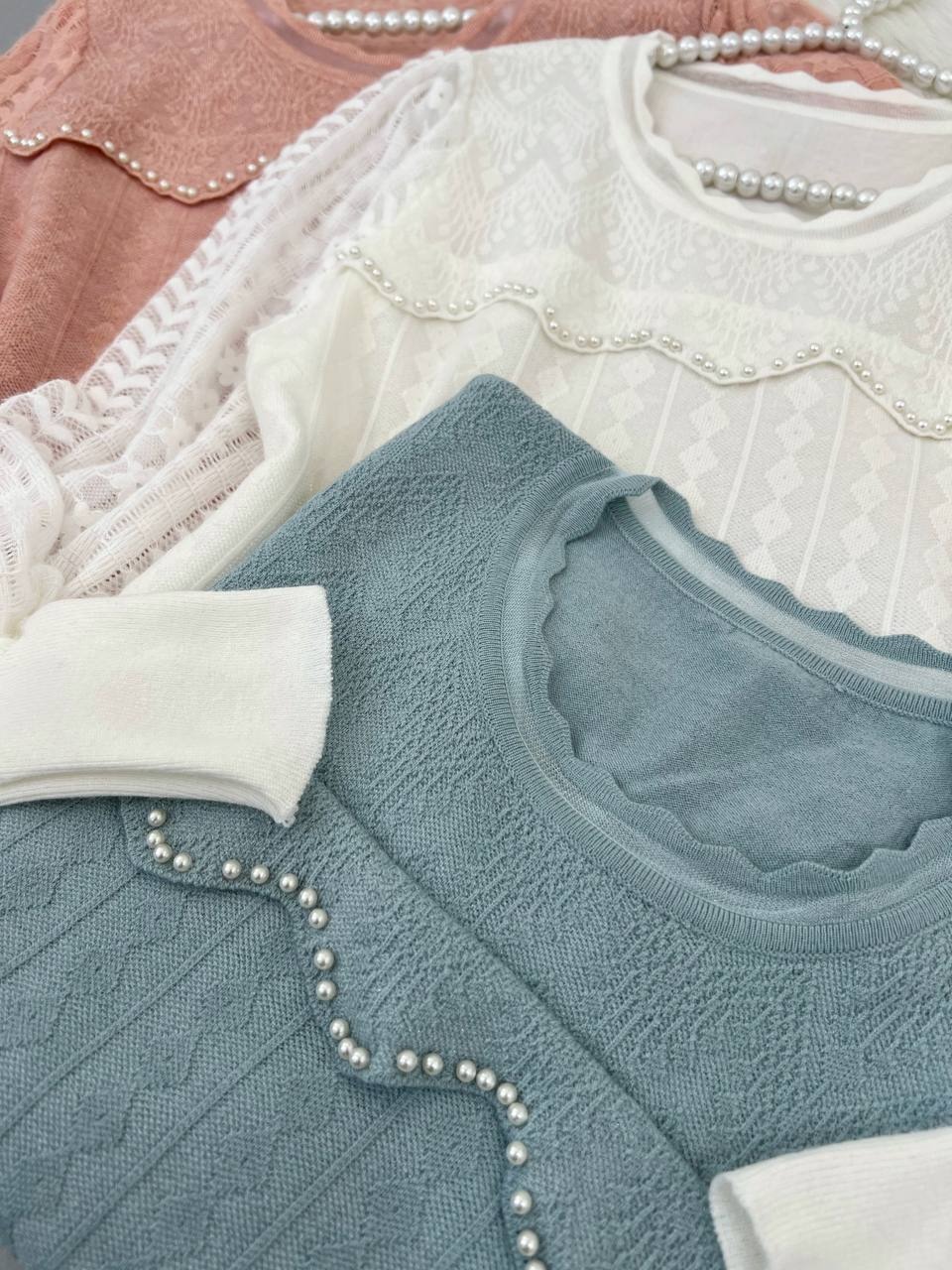 پلیور بافت آستین گیپور جلو مروارید کد 4345