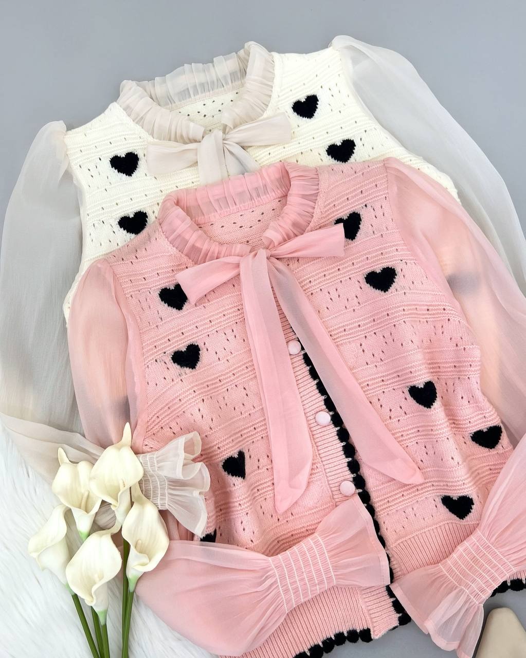 ژاکت بافت جلو دکمه قلب کد 4346