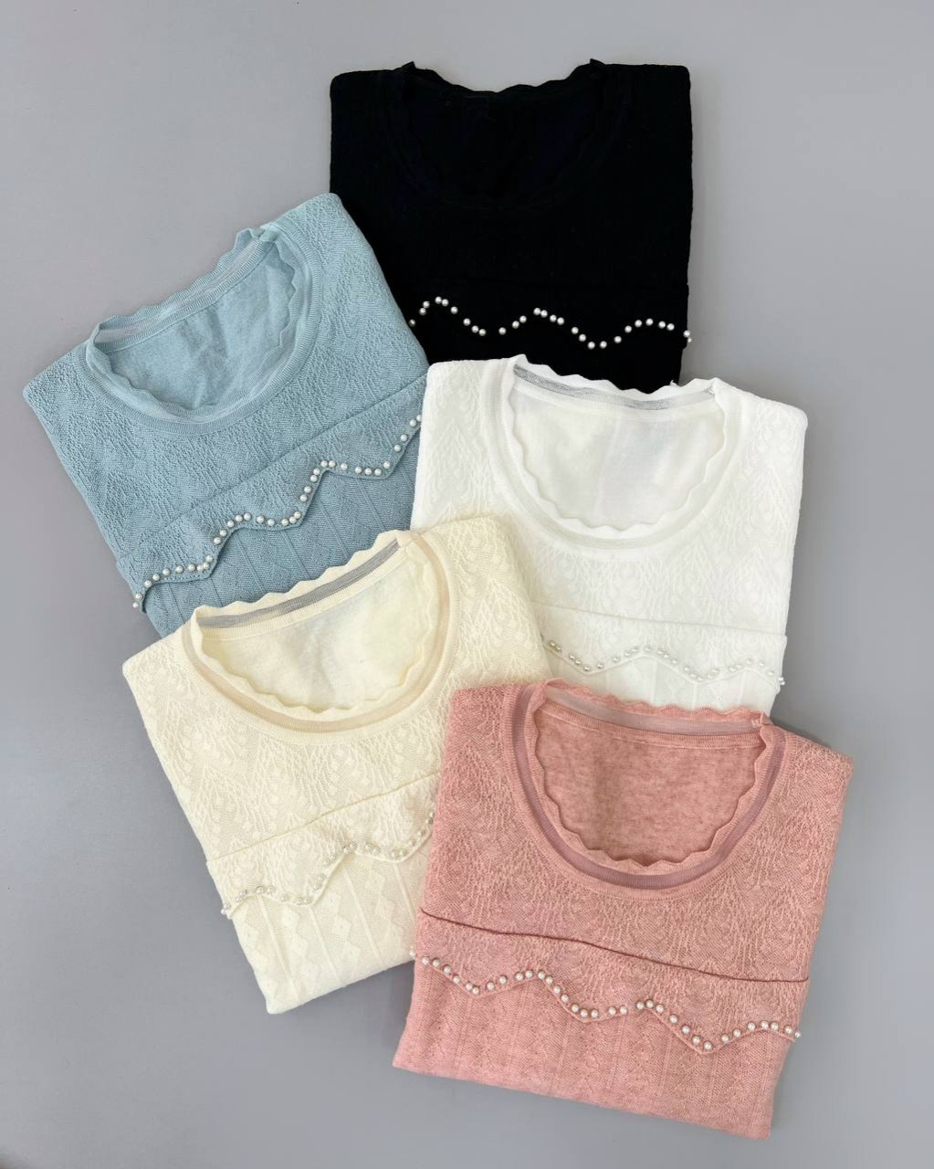 پلیور بافت آستین گیپور جلو مروارید کد 4345