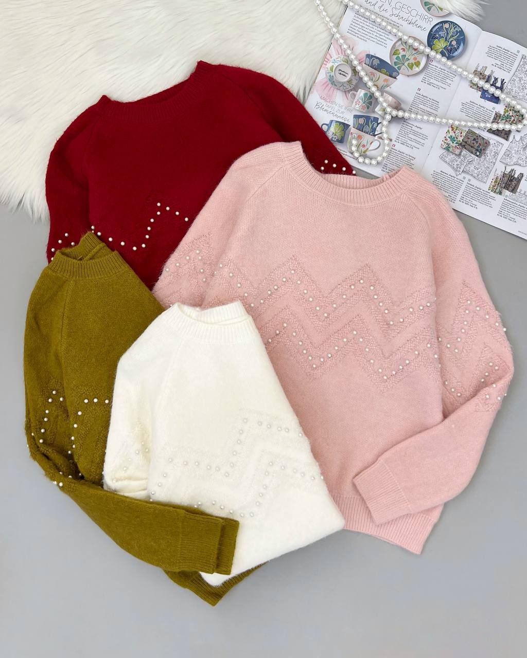 پلیور بافت موهر مروارید کد 4348