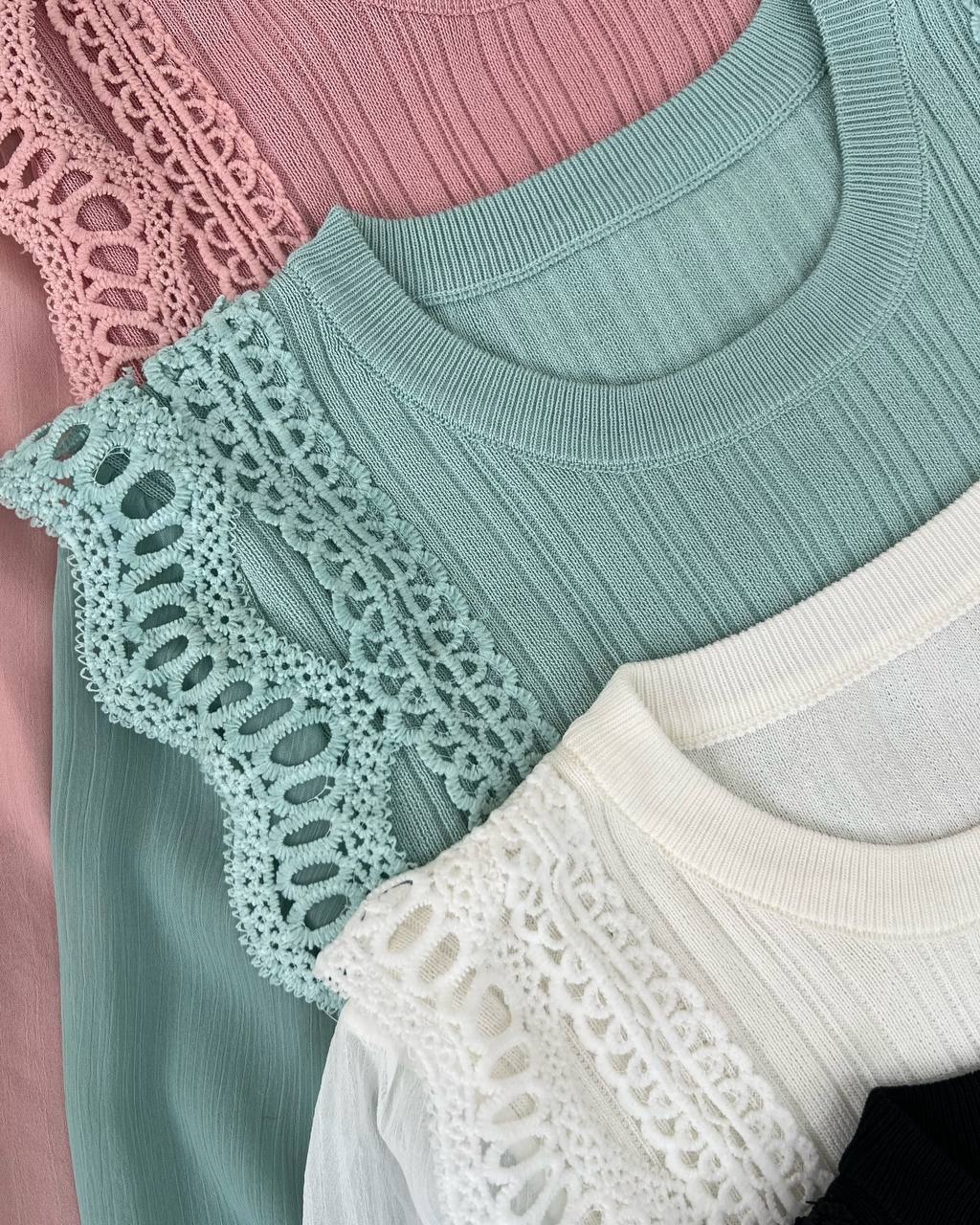 پلیور بافت جلو دانتل آستین حریر کد 4349