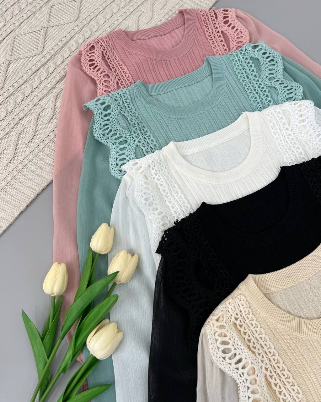 پلیور بافت جلو دانتل آستین حریر کد 4349