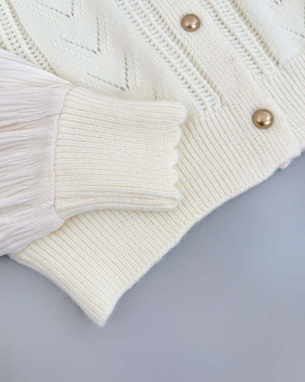 ژاکت بافت جلو دکمه آستین پلیسه کد 4352