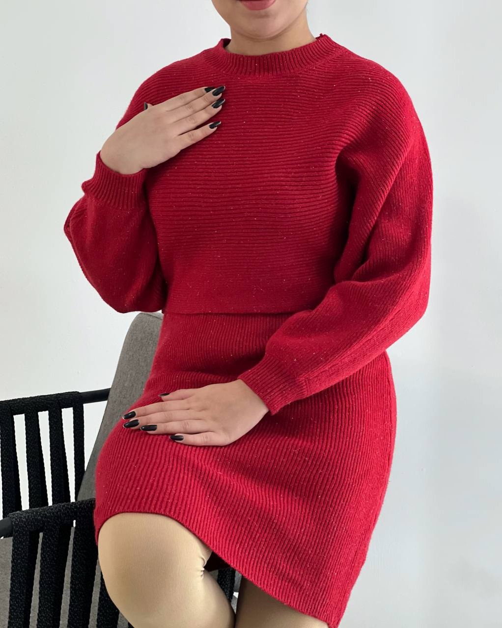 ست سارافن و رویی بافت لمه دار دو رنگ کد 4353