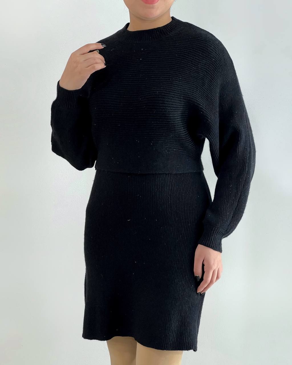 ست سارافن و رویی بافت لمه دار دو رنگ کد 4353